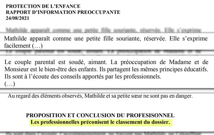 Reproduction of extracts from the worrying information report concerning Mathilde's situation, on 08/24/2021.  (INVESTIGATION CELL / RADIOFRANCE)