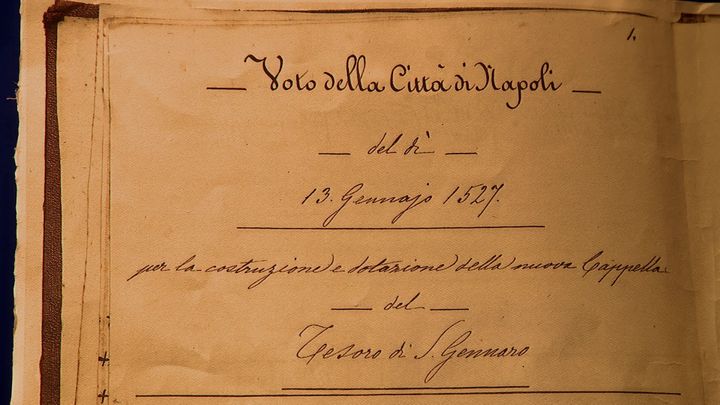 Contrat passé entre les Napolitains et San Gennaro en 1527. (CAPTURE D'ÉCRAN FRANCE 3 / MAUFFREY François-Xavier)