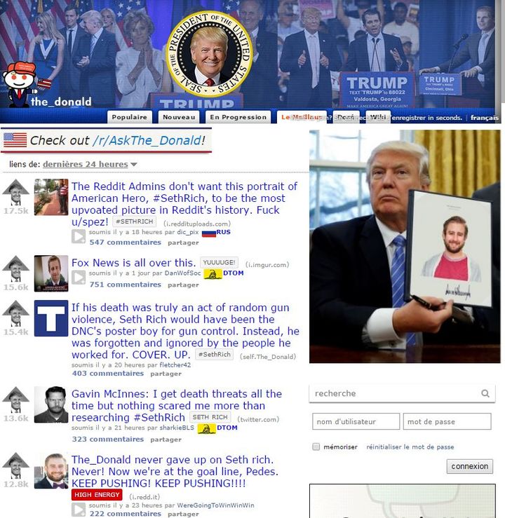 Capture d'écran des messages les plus "aimés" sur le subreddit /r/The_Donald depuis&nbsp;mardi 16 mai 2017. (/R/THE_DONALD)