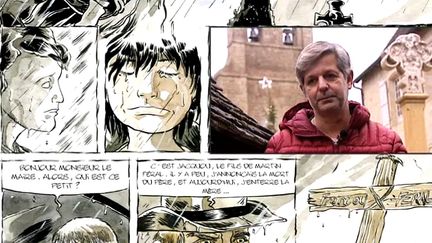 Stéphane laumonier au coeur du deuxième tome de la BD de "Jacquou le Croquant" 
 (Capture d&#039;image France3/Culturebox)