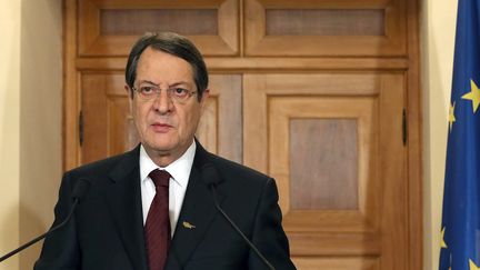 Le pr&eacute;sident de Chypre, Nicos Anastasiades, dans son message &agrave; la nation adress&eacute; le 17 mars 2013 pour d&eacute;fendre le plan de sauvetage europ&eacute;en de son pays. (CHRISTOS AVRAAMIDES / PIO)