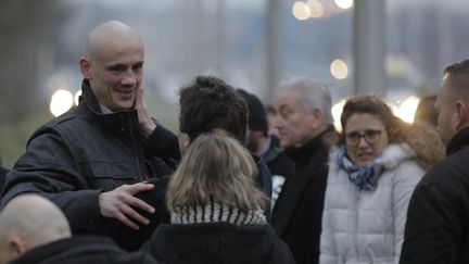 L'ancien boxeur Christophe Dettinger, le 20 février 2019 à sa sortie de prison à Fleury-Merogis (Essonne). (GEOFFROY VAN DER HASSELT / AFP)