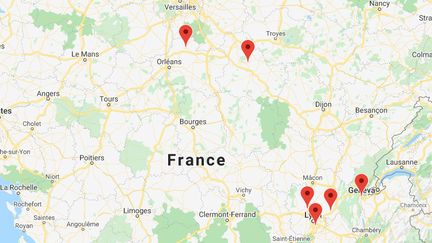 Des violences urbaines signalées le 11 novembre 2020 en Auvergne-Rhône-Alpes, Centre-Val de Loire et Bourgogne-Franche-Comté. (GOOGLE MAPS)