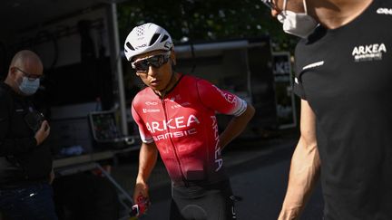 Le Colombien Nairo Quintana à l'entraînement à Koge (Danemark) le 29 juin 2022, à la veille du départ du Tour de France. (MARCO BERTORELLO / AFP)