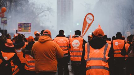 Cortège de la CFDT à Paris contre la réforme des retraites. (SAMUEL BOIVIN / NURPHOTO)