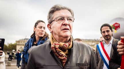 Le fondateur de La France insoumise, Jean-Luc Mélenchon, le 29 octobre 2024 lors d'une manifestation à Paris. (BASTIEN OHIER / HANS LUCAS / AFP)