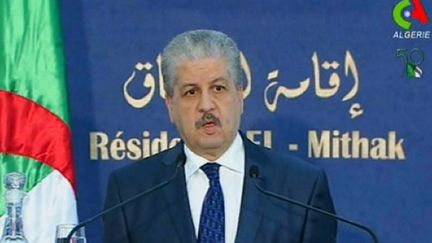 Le Premier ministre alg&eacute;rien,&nbsp;Abdelmalek Sellal, lors de la conf&eacute;rence de presse &agrave; Alger, lundi 21 janvier.&nbsp; (CANAL ALGERIE / AFP)