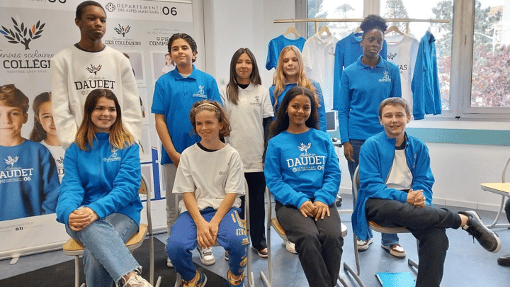 The 9 outfits of the middle school students participating in the school uniform experiment at the Alphonse Daudet middle school in Nice. (LAURENT VAREILLE / RADIOFRANCE)