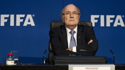 Le pr&eacute;sident de la Fifa, Sepp Blatter, lors d'une conf&eacute;rence de presse &agrave; Zurich (Suisse), le 20 juillet 2015. (ELYXANDRO CEGARRA / CITIZENSIDE / AFP)