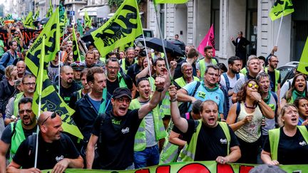 Manifestation contre la réforme de la SNCF, le 11 juin 2018 à Paris. (AFP)