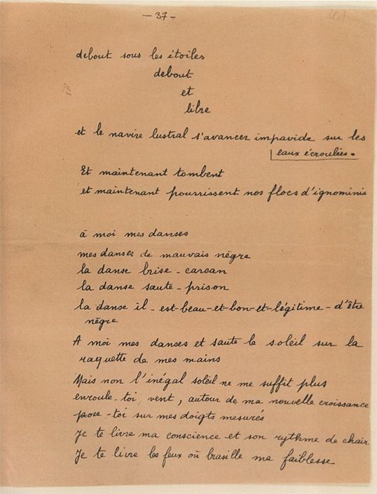 Extrait du manuscrit original du Cahier d’un retour au pays natal
 (assemblée nationale)