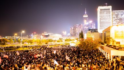 Des militants prodémocratie manifestent à Hong Kong, le 28 novembre 2019. (MARTIN BERTRAND / HANS LUCAS / AFP)