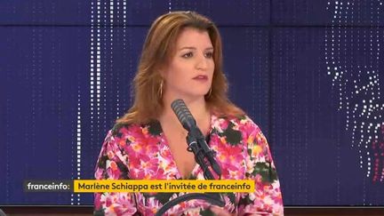 Marlène Schiappa,&nbsp;secrétaire d'État chargée de l'égalité entre les femmes et les hommes et de la lutte contre les discriminations était l'invitée du "8h30 franceinfo", jeudi 2 juillet 2020. (FRANCEINFO / RADIOFRANCE)