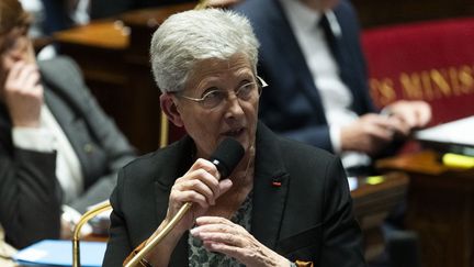 La ministre de la Santé Darrieussecq, à l'Assemblée nationale, à Paris, le 19 novembre 2024. (MAGALI COHEN / HANS LUCAS / AFP)