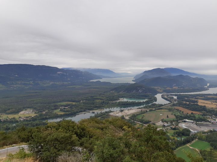 Vue sur le lac du Bourget, dans la montée hors catégorie du Grand Colombier. (FABRICE RIGOBERT/RADIO FRANCE)