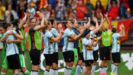 Les joueuses belges après leur victoire contre la Norvège (DANIEL MIHAILESCU / AFP)