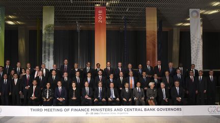 Les ministres de l'Economie et les gouverneurs de la Banque centrale réunis pour le G20 à Buenos Aires (Argentine), le 21 juillet 2018. (EITAN ABRAMOVICH / AFP)