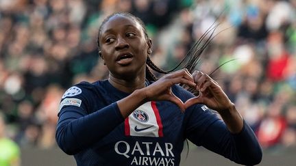 Kadidiatou Diani sous le maillot du PSG, le 30 mars 2023. (SWEN PFORTNER / DPA / AFP)