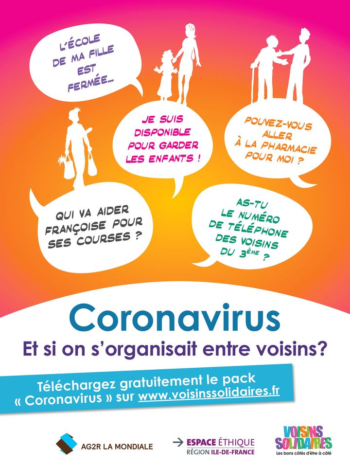 Coronavirus, affiche pour télécharger le kit d'entraide. (VOISINS SOLIDAIRES)