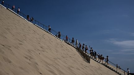 En 2023, la dune du Pilat mesure 103,6 mètres, soit 1,2 mètre de plus, précisément, qu'en 2022. (PHILIPPE LOPEZ / AFP)