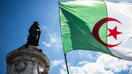 An Algerian flag on Place de la République, in Paris, June 6, 2021. (XOSE BOUZAS / HANS LUCAS / AFP)