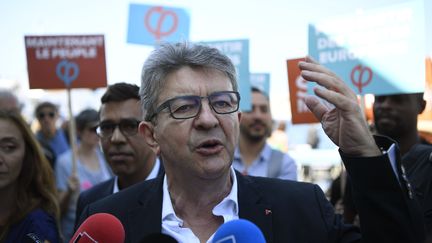 Jean-Luc Mélenchon, leader de la France insoumise, lors d'une manifestation à Marseille, le 7 septembre 2018. (CHRISTOPHE SIMON / AFP)