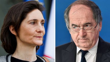 Noël Le Graët, à droite, a annoncé porter plainte pour diffamation contre la ministre des Sports, Amélie Oudéa-Castera, à gauche. (LUDOVIC MARIN,ALAIN JOCARD / AFP)