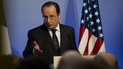 Fran&ccedil;ois Hollande, mercredi 12 f&eacute;vrier 2014,&nbsp;&agrave; San Francisco (Californie). (ALAIN JOCARD / AFP)