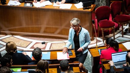 La Première ministre, Elisabeth Borne, annonce le déclenchement de l'article 49.3 de la Constitution pour faire adopter sans vote le budget de la Sécurité sociale, le 30 novembre 2022, à l'Assemblée nationale. (XOSE BOUZAS / HANS LUCAS / AFP)