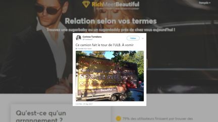 Capture d'écran d'un tweet montrant la publicité du site richmeetbeautiful.be, le 25 septembre 2017. (FRANCEINFO)