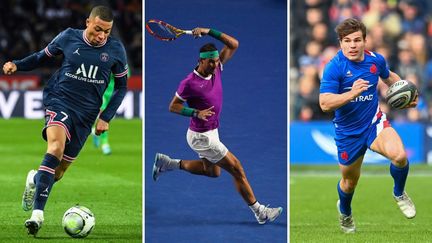 Kylian Mbappé, Rafael Nadal et Antoine Dupont. (AFP)