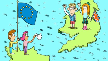 Le Brexit expliqué aux enfants dans le nouvel épisode de Salut l'info !, le podcast de franceinfo et du magazine Astrapi à destination des 7-11 ans.&nbsp; (ASTRAPI / BAYARD PRESSE / EL DON GUILLERMO)