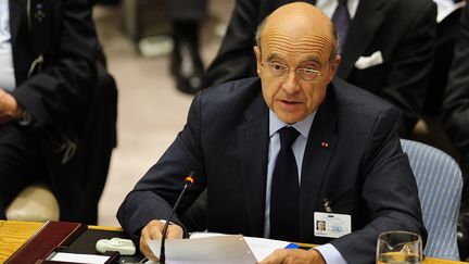 Le ministre des Affaires &eacute;trang&egrave;res, Alain Jupp&eacute;, lors d'une r&eacute;union du Conseil de s&eacute;curit&eacute; de l'ONU &agrave; New York (Etats-Unis) le 22 septembre 2011. (EMMANUEL DUNAND/AFP)