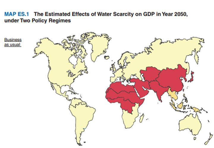 Régions susceptibles d'être les plus affectées par le changement climatique. (Source rapport World Bank)