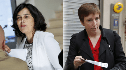 Myriam El Khomri et Caroline de Haas,&nbsp;candidates aux élections législatives dans la 18e circonscription de Paris. (MAXPPP / AFP)