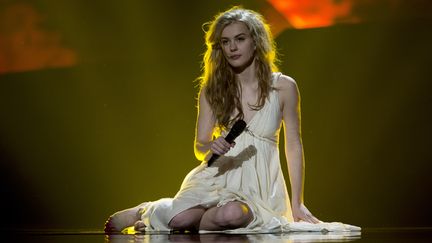 La Danoise&nbsp;Emmelie de Forest, lors des r&eacute;p&eacute;titions pour l'Eurovision &agrave; Malm&ouml; (Su&egrave;de), le 17 mai 2013. (JOHN MACDOUGALL / AFP)