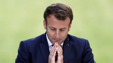 Emmanuel Macron lors de son discours devant les membres de la Convention climat, le 29 juin 2020 au Palais de l'Elysée à Paris. (CHRISTIAN HARTMANN / AP / SIPA)