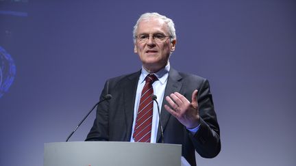 Jean-Bernard Lévy, PDG d'EDF, le 14 février 2017, lors de la présentation des résultats 2016 du groupe, à Paris. (ERIC PIERMONT / AFP)