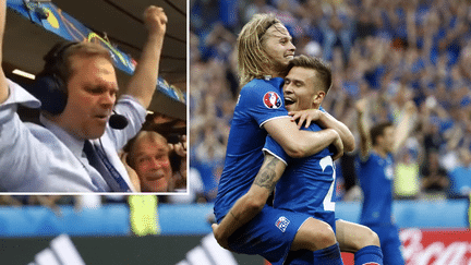 Gudmundur Benediktsson célèbre le but de la qualification islandaise contre l'Autriche, mercredi 22 juin 2016, au Stade de France. (ODD ANDERSEN / AFP)