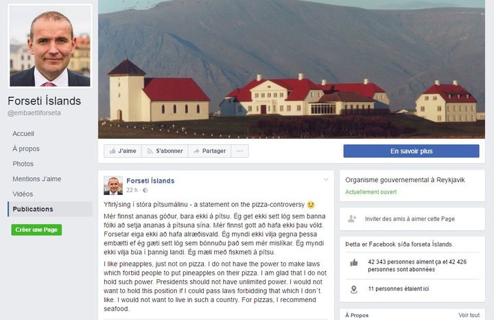 La déclaration du président islandais sur sa page Facebook (DR (capture d&#039;écran de Facebook))