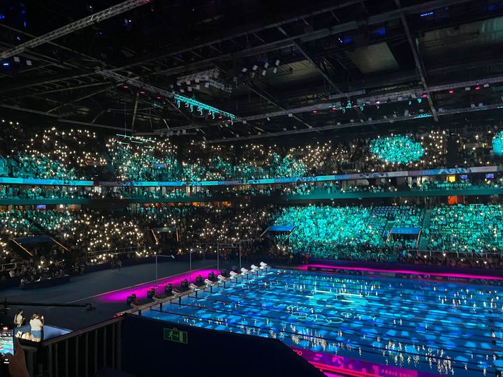 La piscine olympique de la Paris La Défense Arena, le 31 juillet 2024 (Quentin Ramelet / Franceinfo)