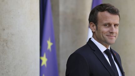 Emmanuel Macron, lors de la réception du Premier ministre irakien à l'Elysée, le 3 mai 2019. (LUDOVIC MARIN / AFP)