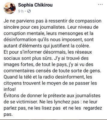 Capture d'écran d'un message posté par Sophia Chikirou sur Facebook, le 27 novembre 2018. (FACEBOOK)