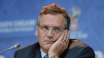 Le secr&eacute;taire g&eacute;n&eacute;ral de la Fifa, J&eacute;r&ocirc;me Valcke, lors d'une conf&eacute;rence de presse &agrave; Saint-P&eacute;tersbourg (Russie), le 24 juillet 2015. (ALEXEI DANICHEV / RIA NOVOSTI / AFP)