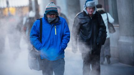 Des passants dans les rues de New York (Etats-Unis), sous un froid polaire, le 7 janvier 2014. (ANDREW BURTON / GETTY IMAGES NORTH AMERICA / AFP)