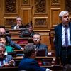 Au milieu, le président du groupe Les Républicains au Sénat, Bruno Retailleau, à Paris, le 6 mars 2023. (AMAURY CORNU / HANS LUCAS / AFP)