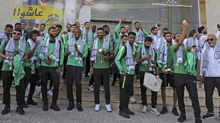 L'équipe de football d'Arabie saoudite arrive à Ramallah, le 13 octobre 2019. (ABBAS MOMANI / AFP)