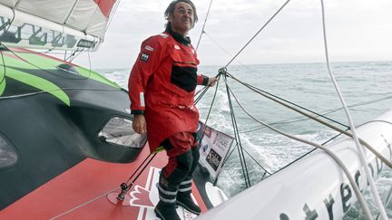 Le skipper Yannick Bestaven (Maître Coq IV). (SEBASTIEN SALOM-GOMIS / AFP)