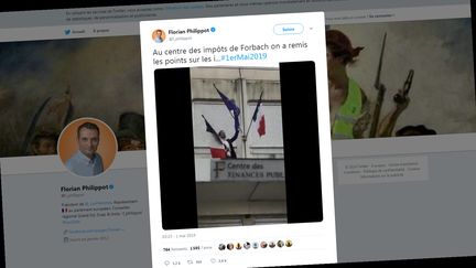 Tweet publié mercredi 1er mai 2019 par Florian Philippot, candidat aux élections européennes. (FLORIAN PHILIPPOT / TWITTER)