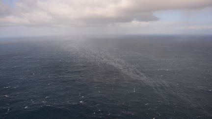 Une nappe de fioul,&nbsp;le 14 mars 2019 dans l'océan Atlantique, après le naufrage du "Grande America". (HANDOUT / AFP)